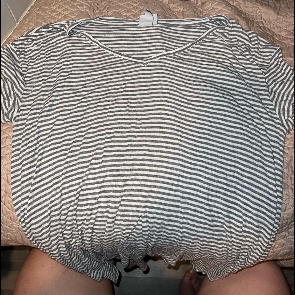 Ava & Viv grey and white striped v-neck.